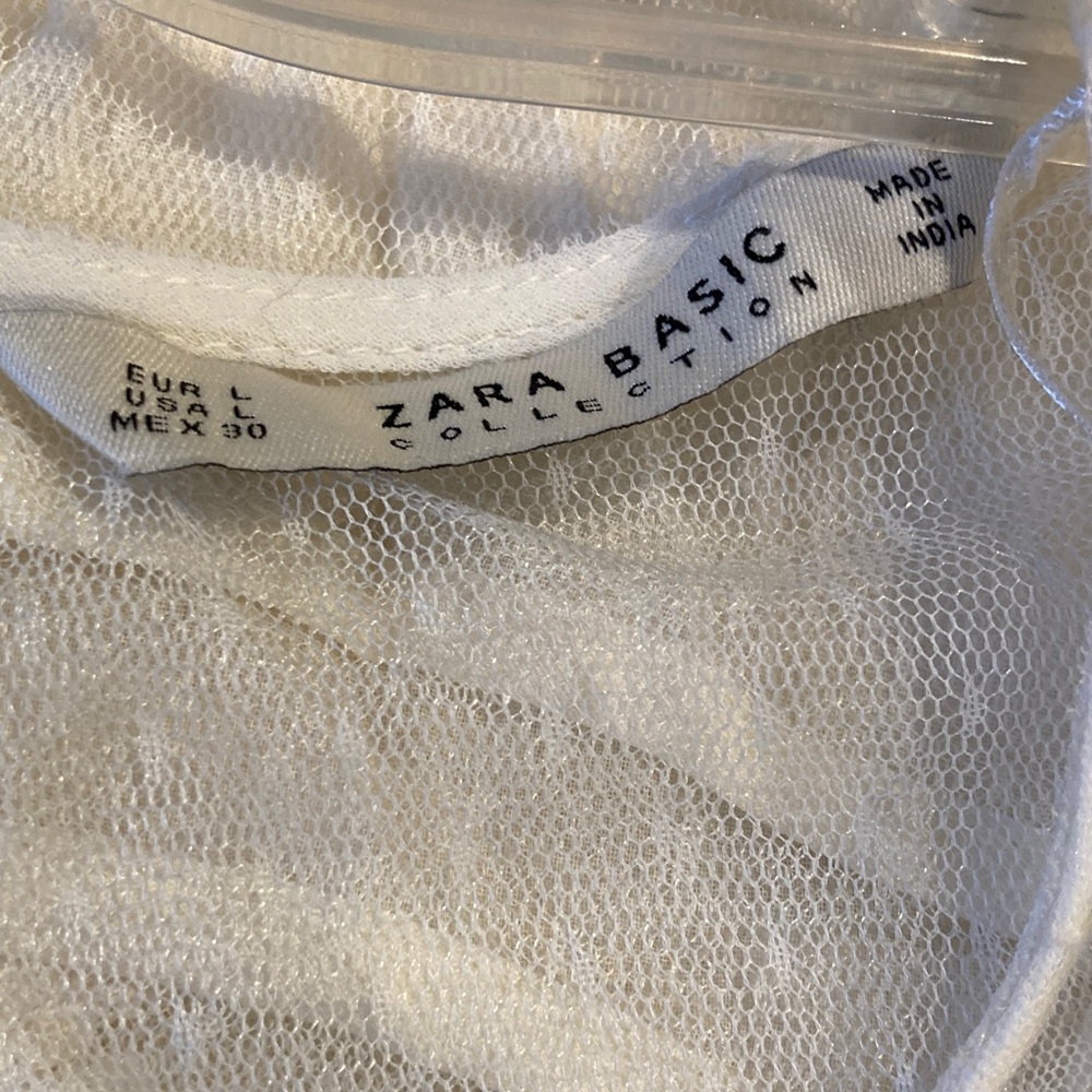 Women Zara Basic 3/4 sleeve cream lace 2 piece shirt blouse size L - Picture 2 of 5